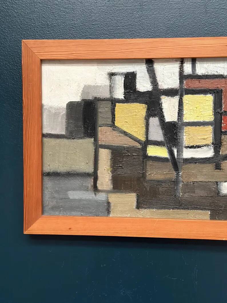 Original Swedish Oil on Canvas – “Abstract Composition” – Signed – Dated 1959 – Vintage & Framed – 77 × 35 cm