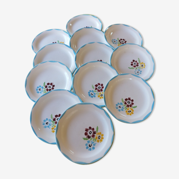 12 assiettes à dessert porcelaine Salins Armide peinte à la main