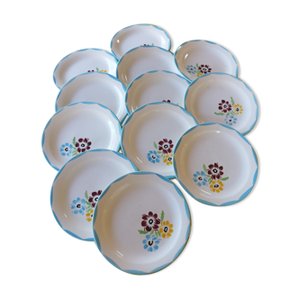 12 assiettes à dessert porcelaine Salins Armide peinte à la main