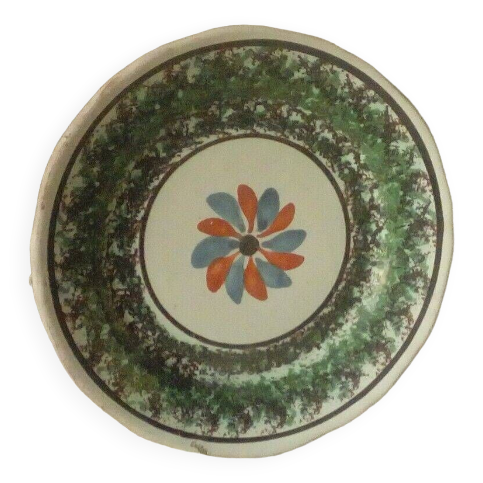 Earthenware plate from forges leseaux cul noir sponge decoration late 19th century