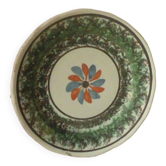 Earthenware plate from forges leseaux cul noir sponge decoration late 19th century