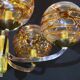 Mid 20th Century Amber Murano Glass Globe Textured,Chrome and Brass Chandelier, by Doria