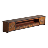 Antique low cabinet with painted flowers in pine wood – China, circa 1900