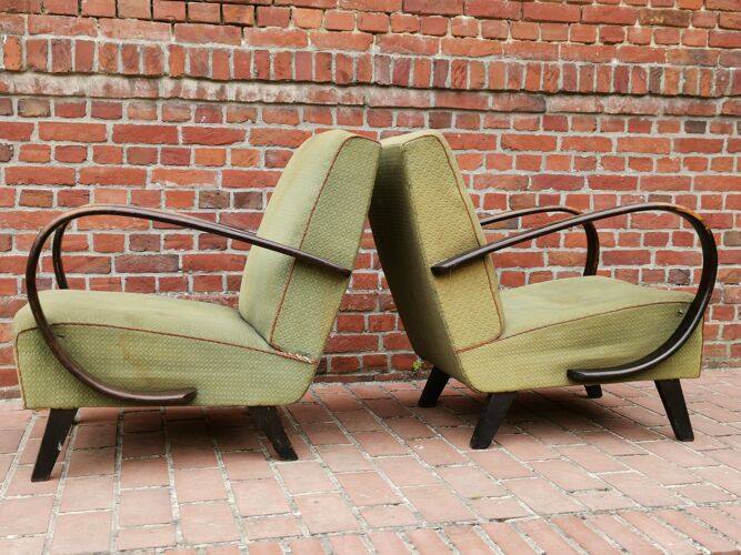 Paire de fauteuils art déco type C H410 par Jindrich Halabala