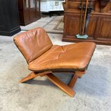 Kroken armchair and footrest in leather and bentwood by Ake Fribytter for Nelo Mobel, Sweden