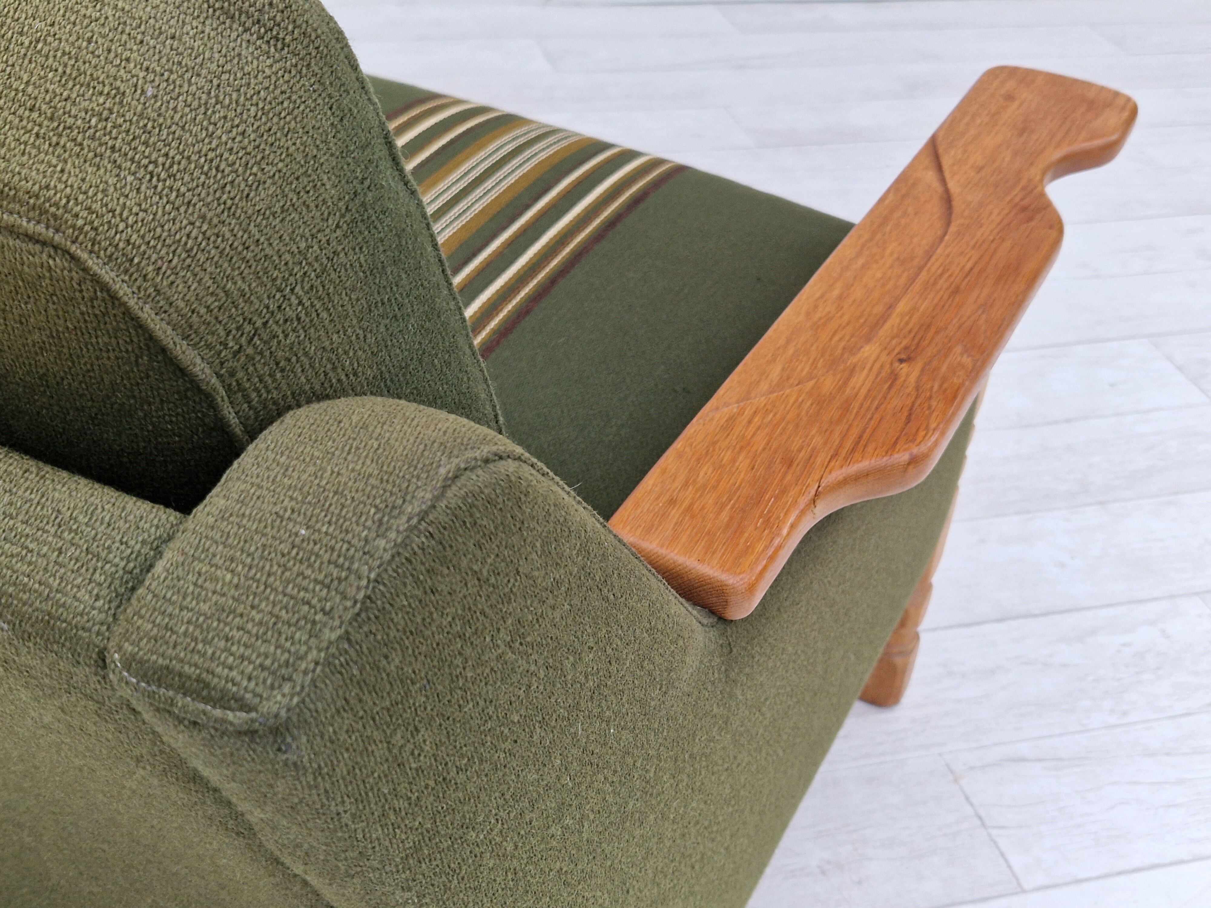 1970s, Danish design, lounge chair in green furniture wool, oak wood