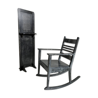 Baker and Co. rocking chair and traveling confessional, 1930s