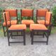 Series of 6 vintage chairs in orange fabric and black lace-up.