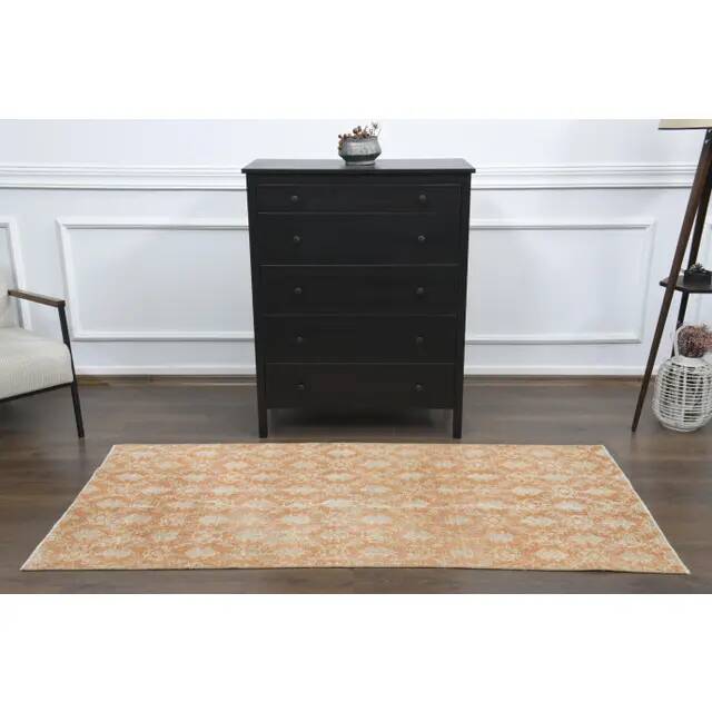 1970s vintage Turkish hand-knotted wool cotton orange runner rug 92x205