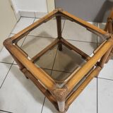 Table, side table in rattan and smoked glass from the 60s, vintage