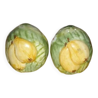 Salt and pepper shakers in earthenware – frugal pattern, 1950s