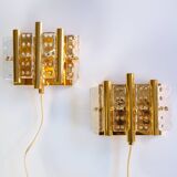 Paire d'appliques murales Carl Fagerlund du milieu du siècle pour Orrefors, Suède, vers 1960