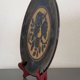 Plat Dauphinois vintage en terre cuite vernissée décor roses