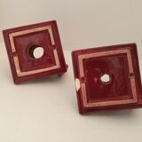 Pair of art deco candlesticks in bordeaux ceramics