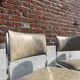 Set of 4 vintage chairs in chrome and faux leather.