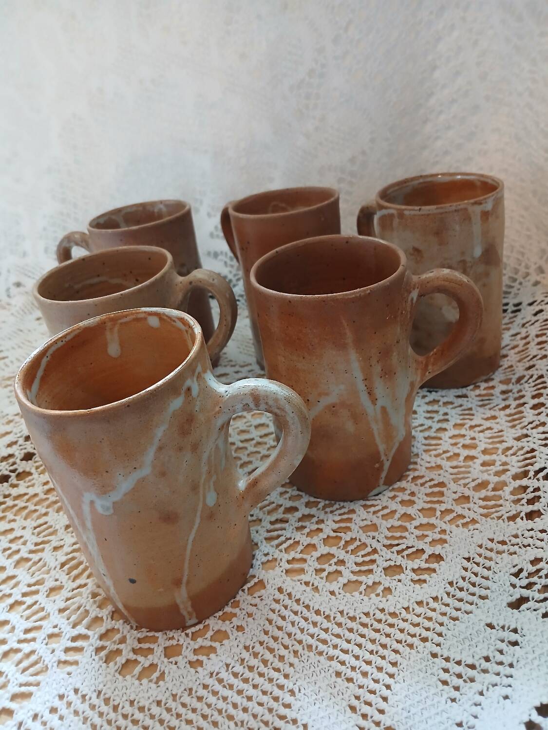 6 stoneware mugs / cups / tankards