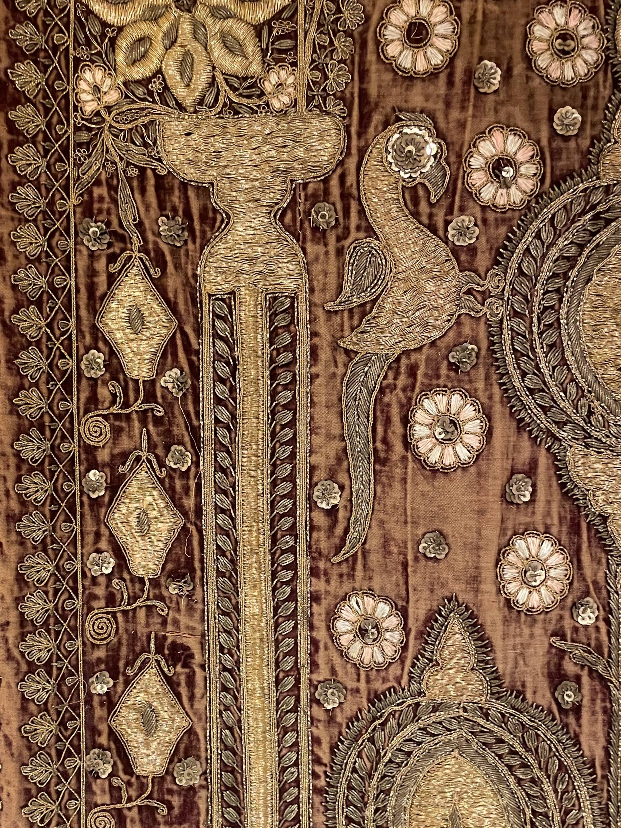 18th Century Indo-Portuguese Embroidery with Gold Thread on Velvet
