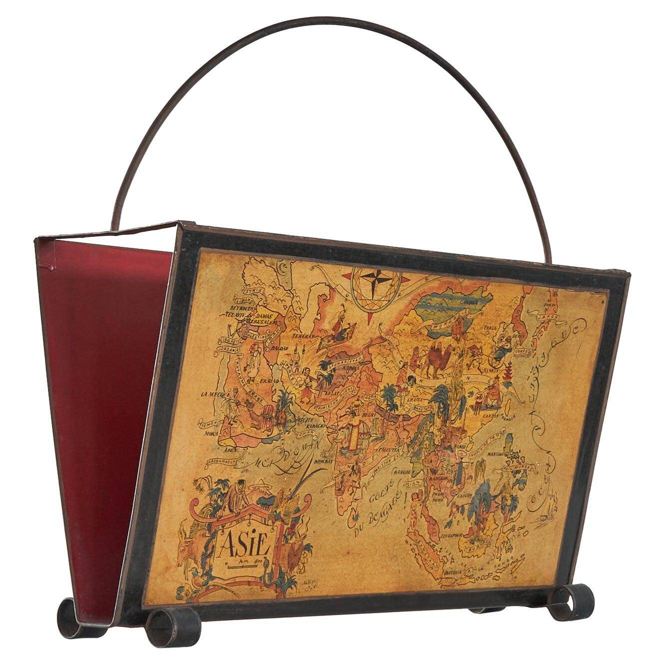 Jacques Liozu Magazine rack with silk screen printing 1950