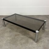 Table basse chrome et verre fumé années 70