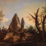 Great Capriccio Painting with Classical Ruins and Figures from the 18th Cen