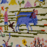 Vintage woven ethnographic motif country style wool rya wall rug decor 1960s