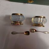 Pair of silver and opaline salt cellars 1950