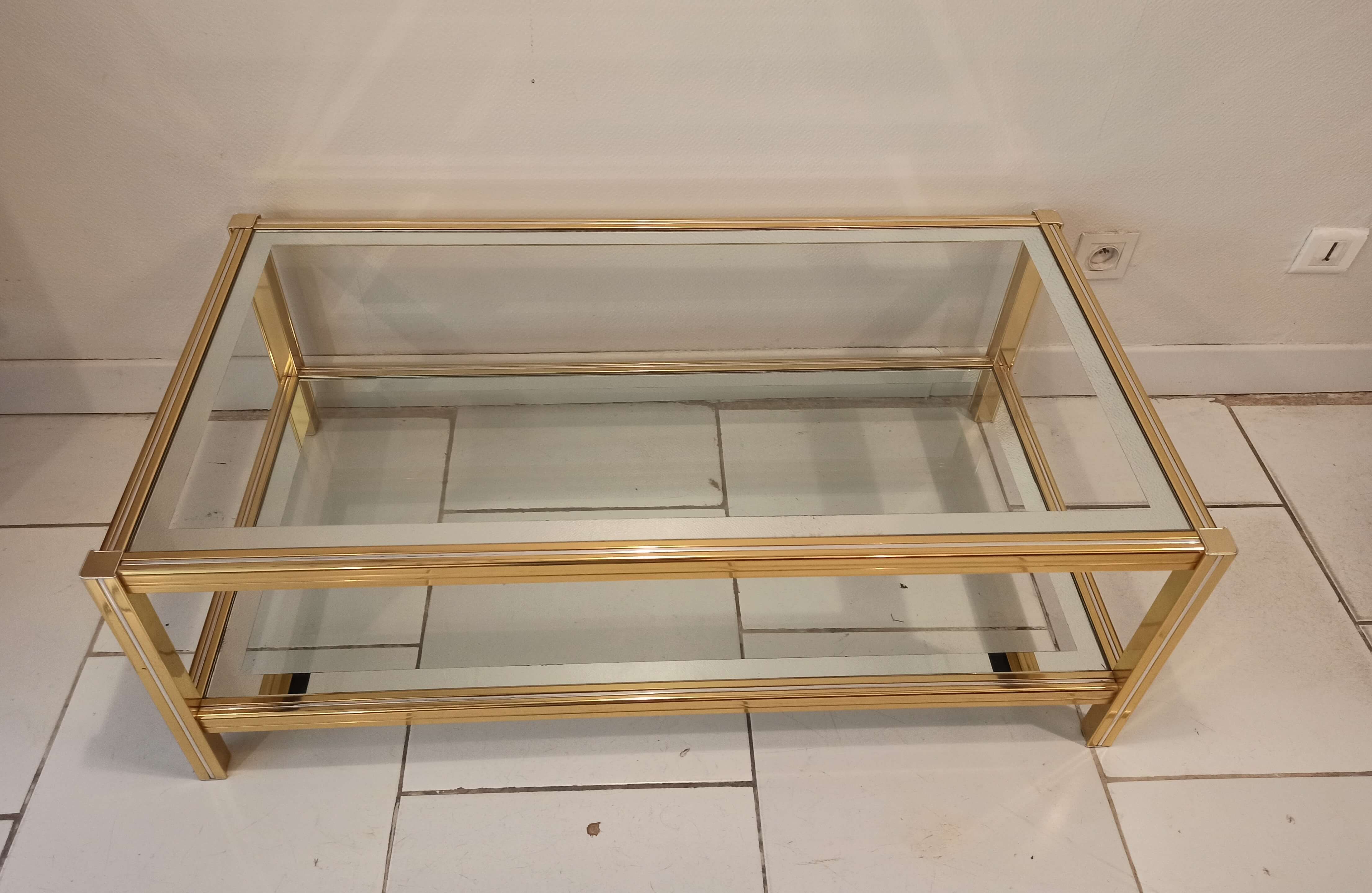 Vintage 1960s gold metal coffee table and glass tops