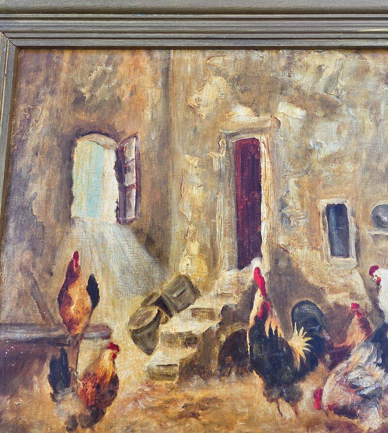 C. Roman Oil on Canvas Depicting Hens and a Rooster