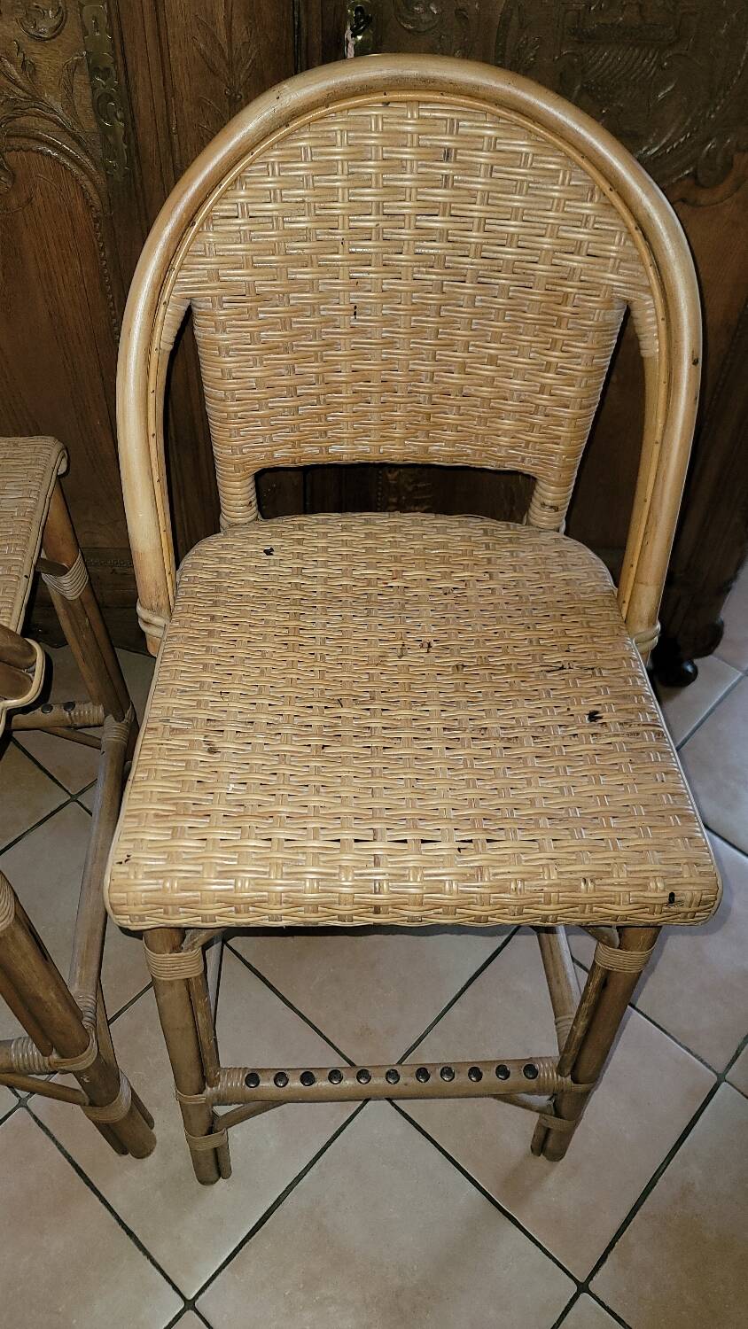 Tabourets de bar rotin vintage