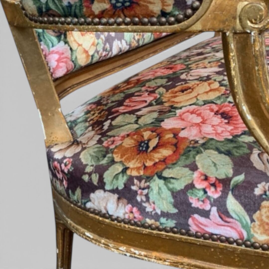 19th-century floral velvet bench