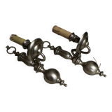Pair of pewter-colored bronze wall sconces