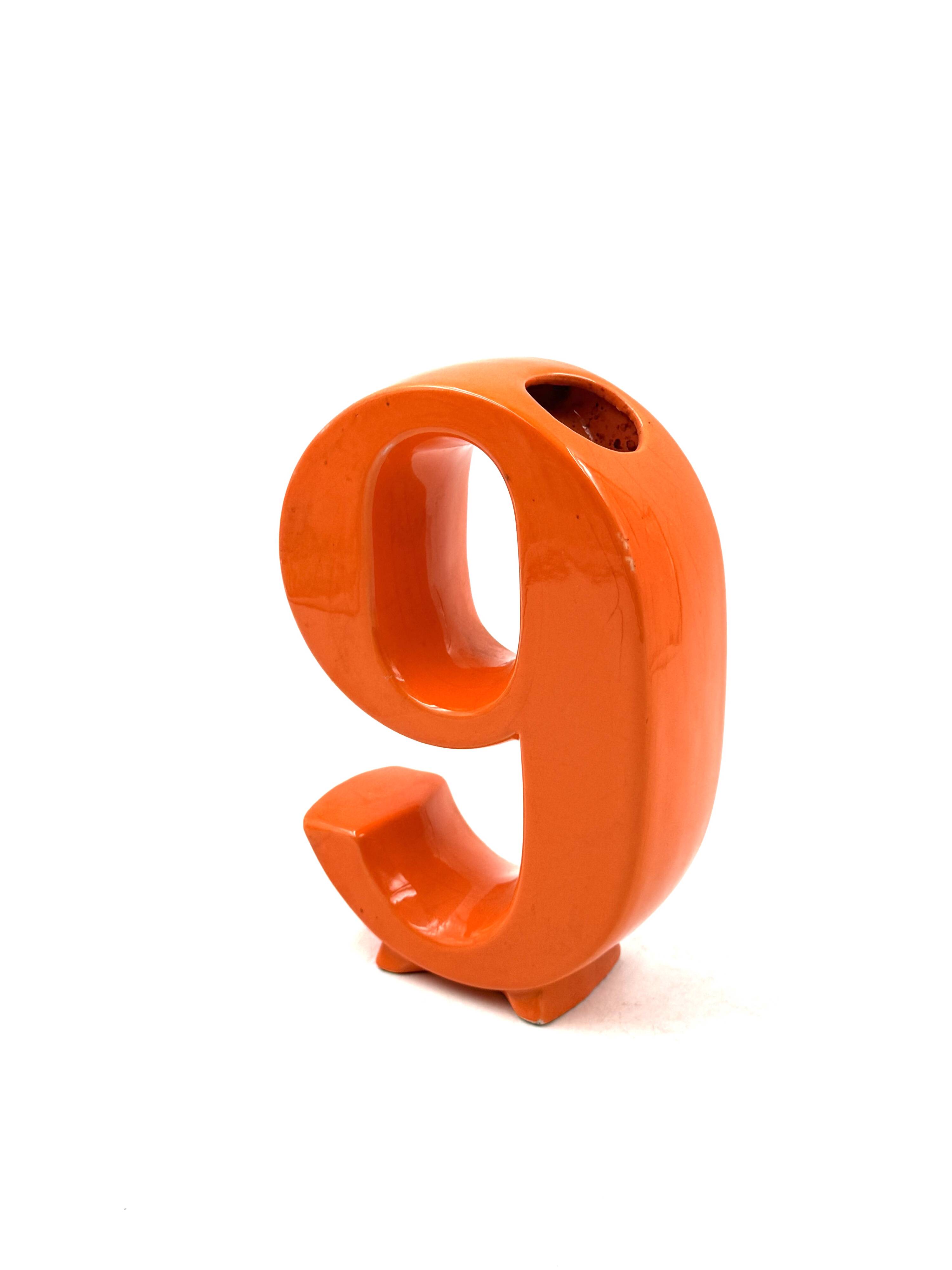 Space age orange ceramic solifleur vase, Marcel Radureau France 1970