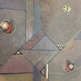 70s Brutalist Coffee Table in Brass, Bronze and Stone