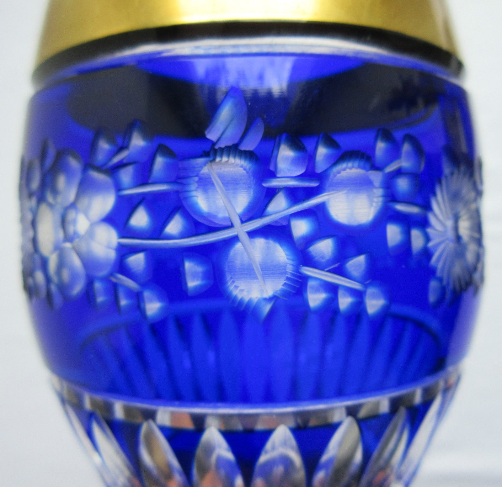 White blue, chiseled, cut overlay crystal vase Saint Louis