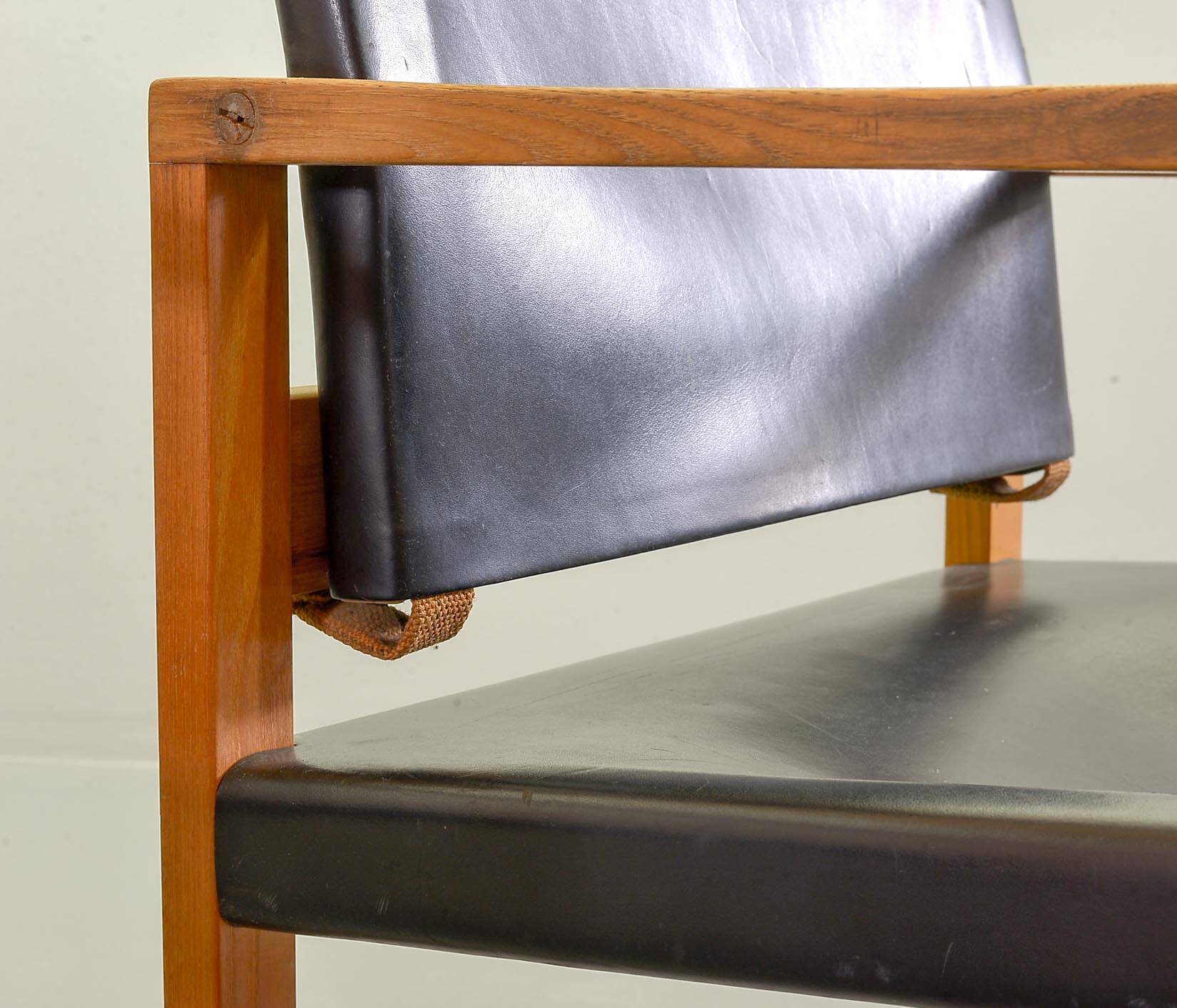 Brutalist Nordic Scandinavian Solid Oakwood and Black Leather Armchairs 60s