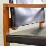 Brutalist Nordic Scandinavian Solid Oakwood and Black Leather Armchairs 60s