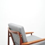 Chaise longue en teck danois grise par Glostrup, années 1950.