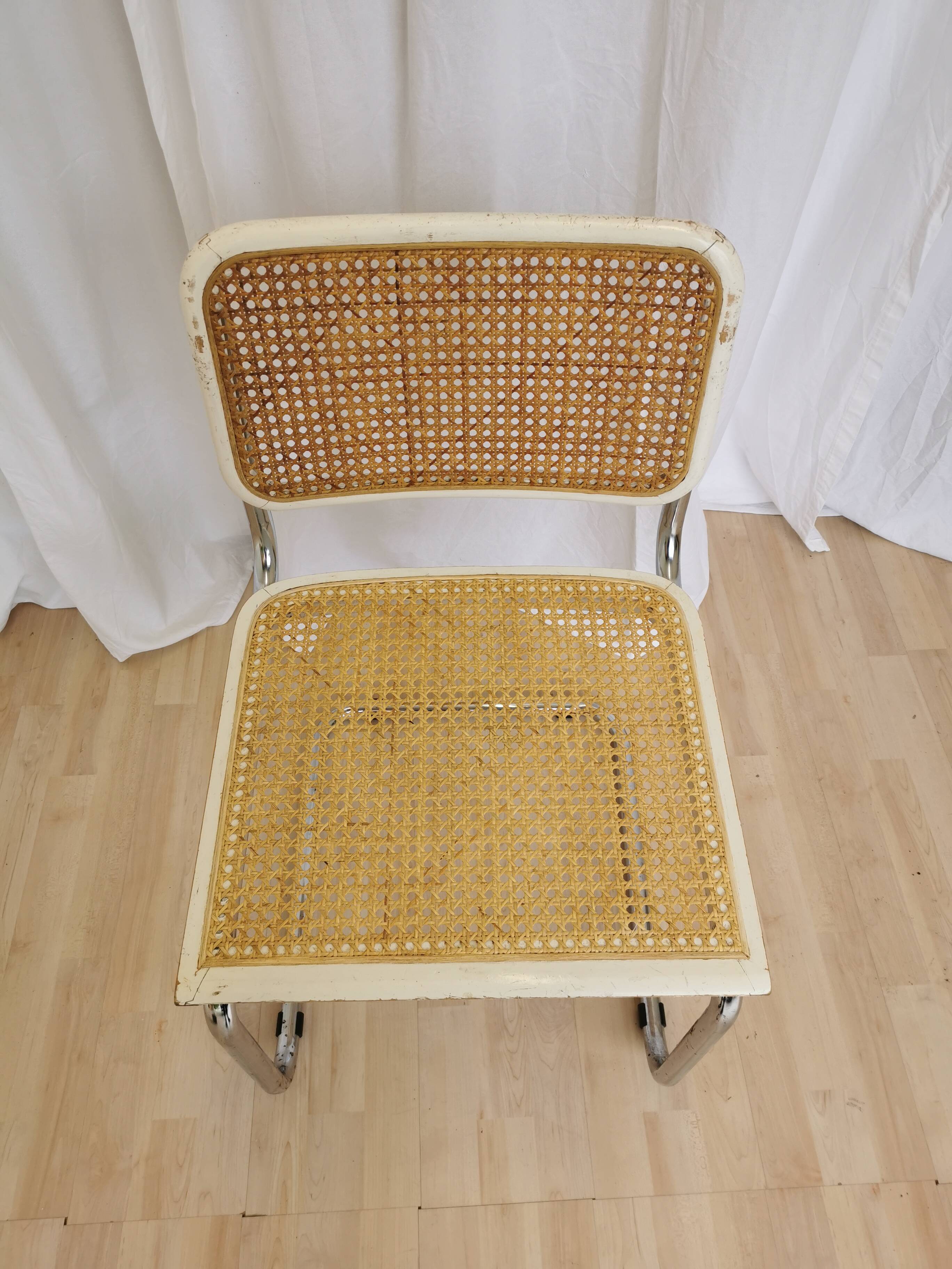 Chaise Cesca par Marcel Breuer en rotin bois et métal chromé, années 1970