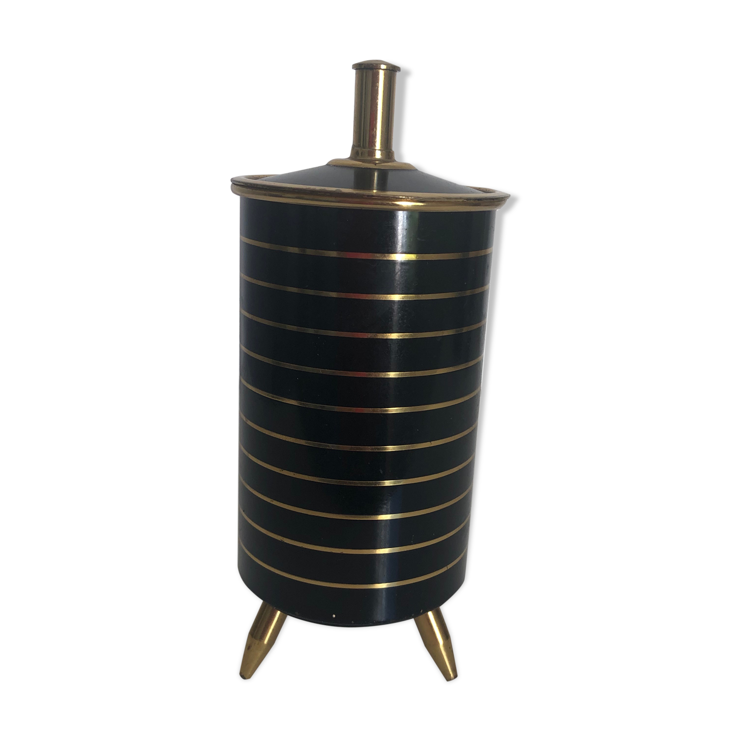 Porte-cigarettes tripode noir doré boîte vintage 1960 - 14 x 8 cm