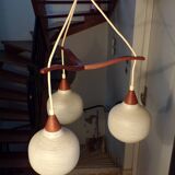 Scandinavian 3-light teak chandelier