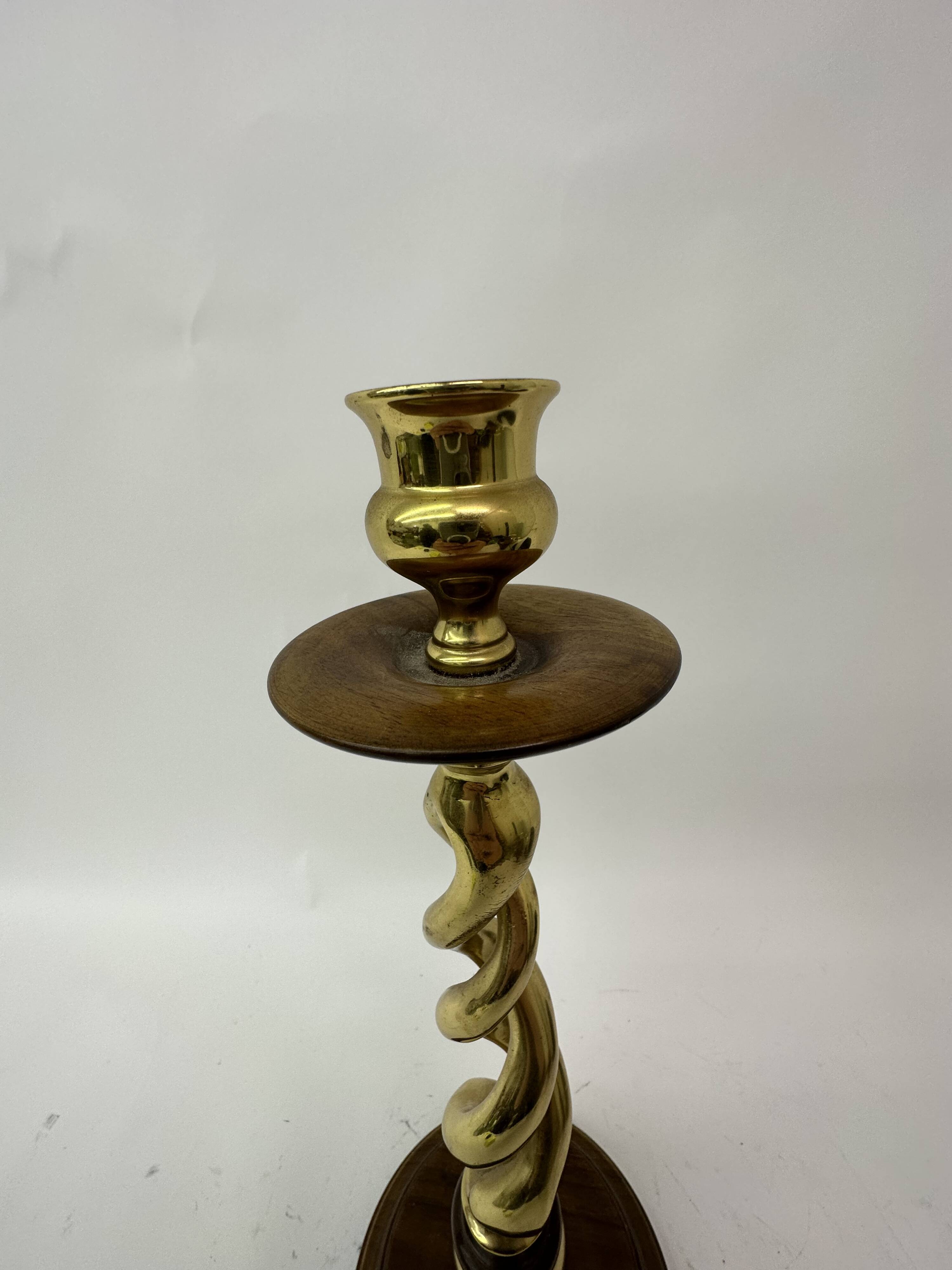 Large antique brass candle stick with wooden details , 1930’s