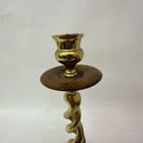 Large antique brass candle stick with wooden details , 1930’s