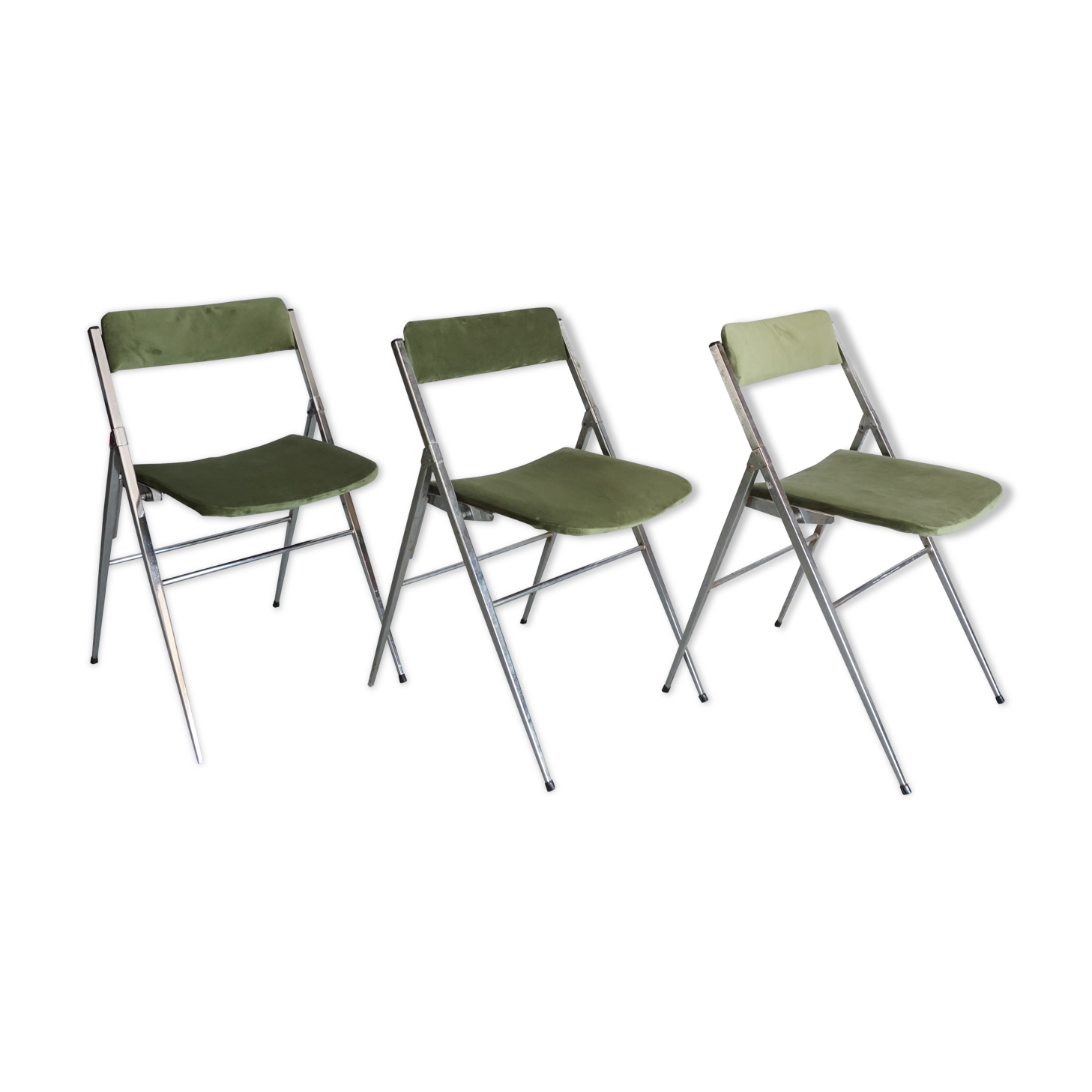 Lot of 3 velvet folding chairs
