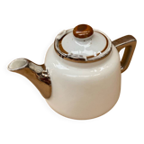 Antique aluminite teapot frugier white & silver ceramic vintage