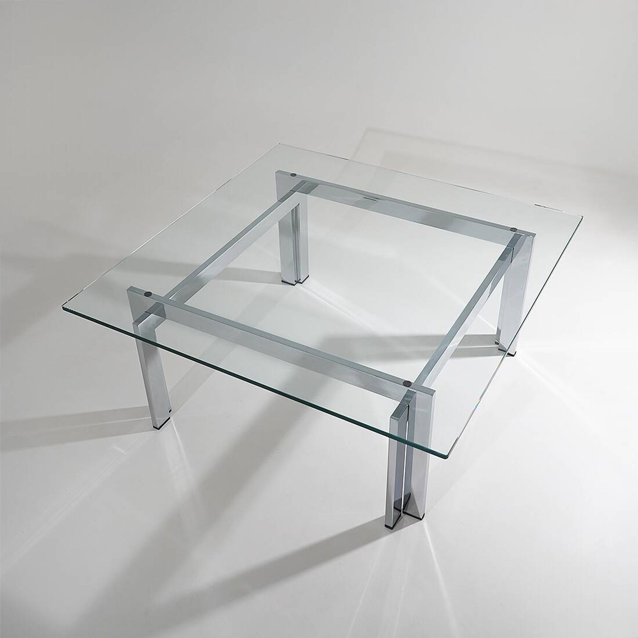 Square coffee table in glass and steel, 1970s