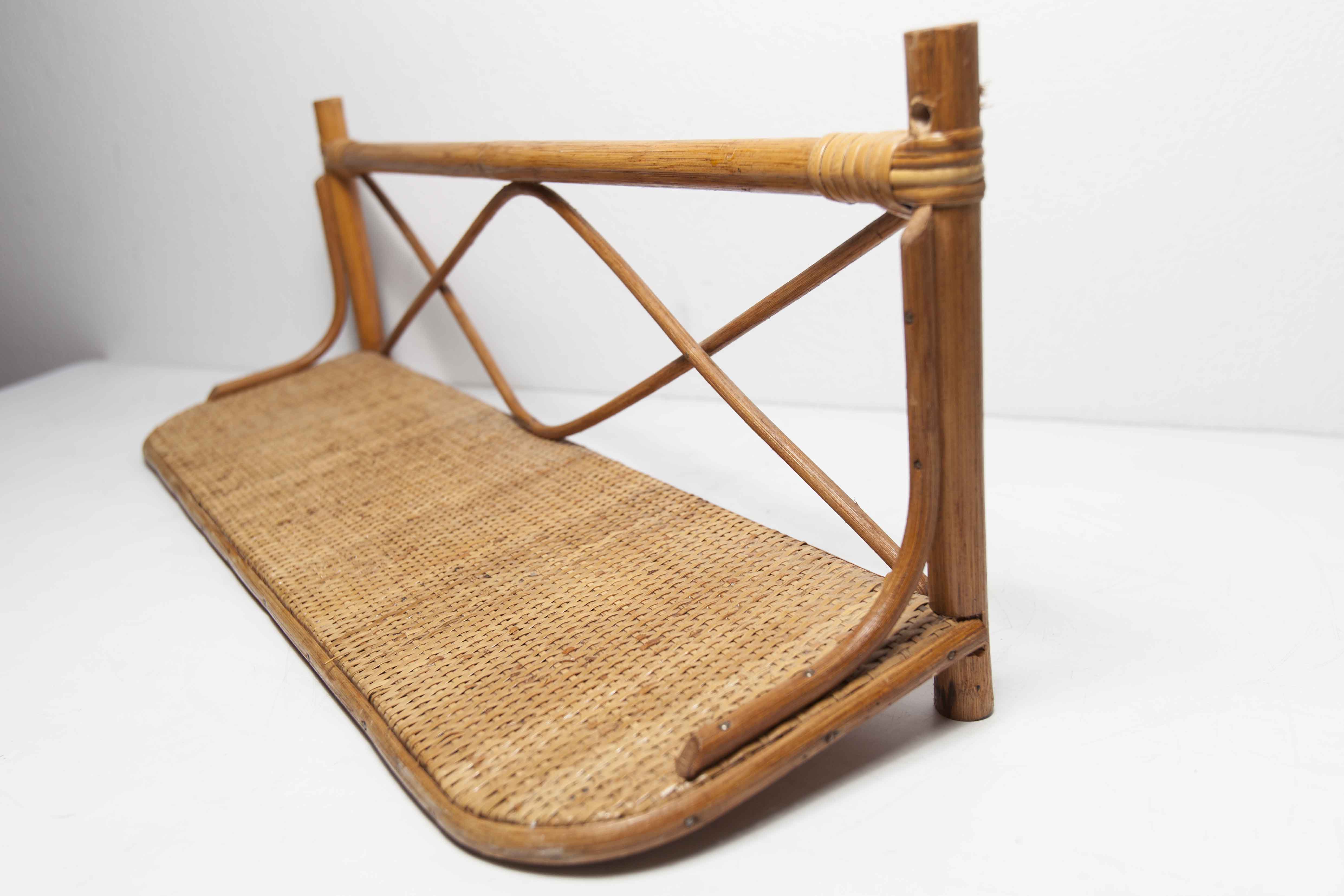 1960 rattan wall shelf
