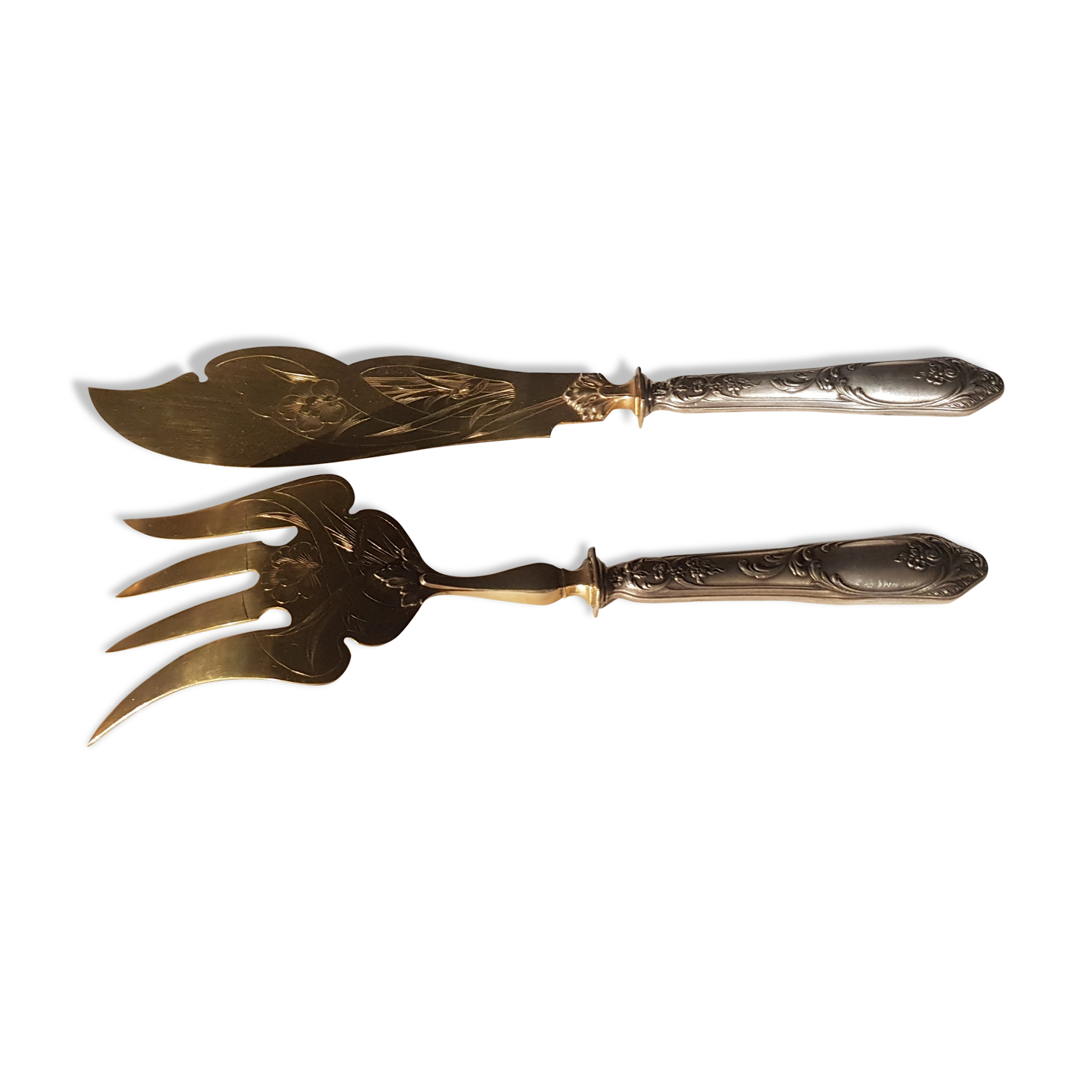 Silver-gilt metal fish service