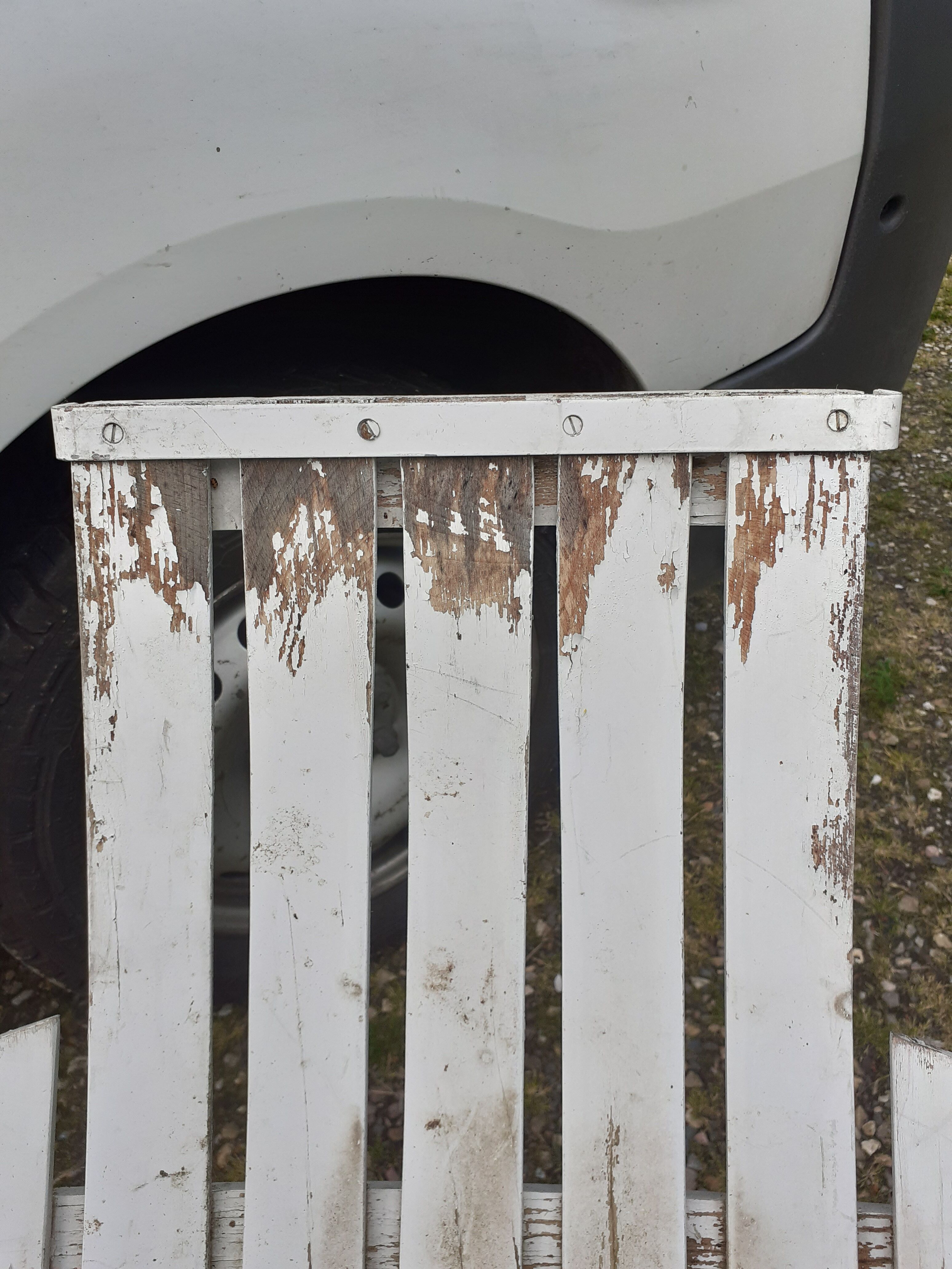 Pair of iron and old wood garden chairs
