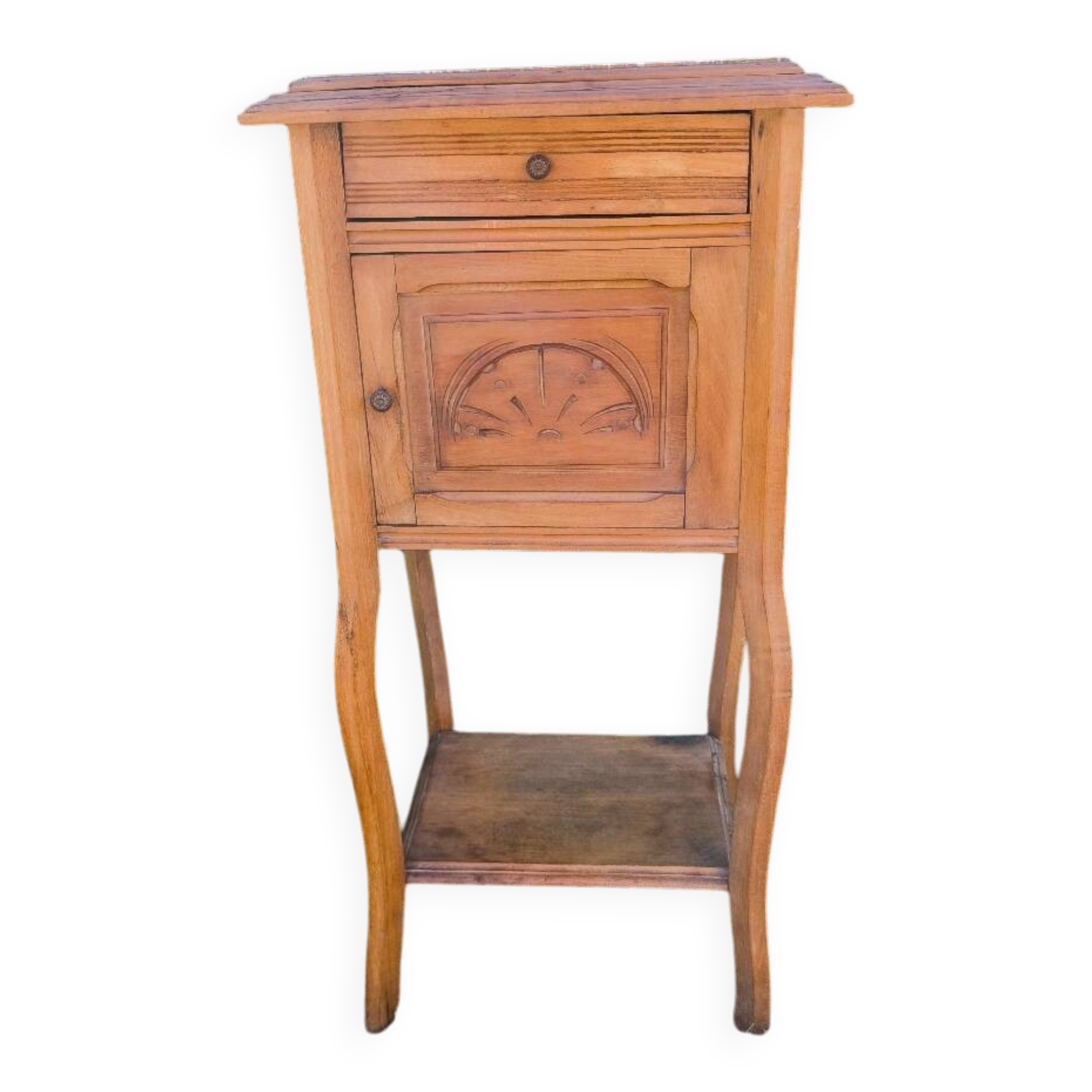 Louis XV style bedside table in wood veneer and marble