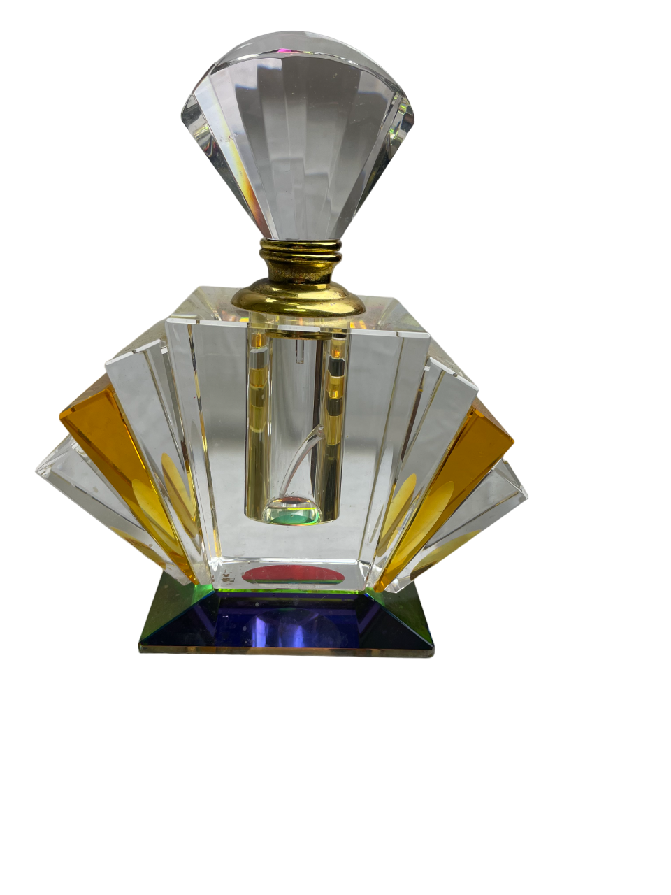 Empty art deco perfume bottle in amber crystal